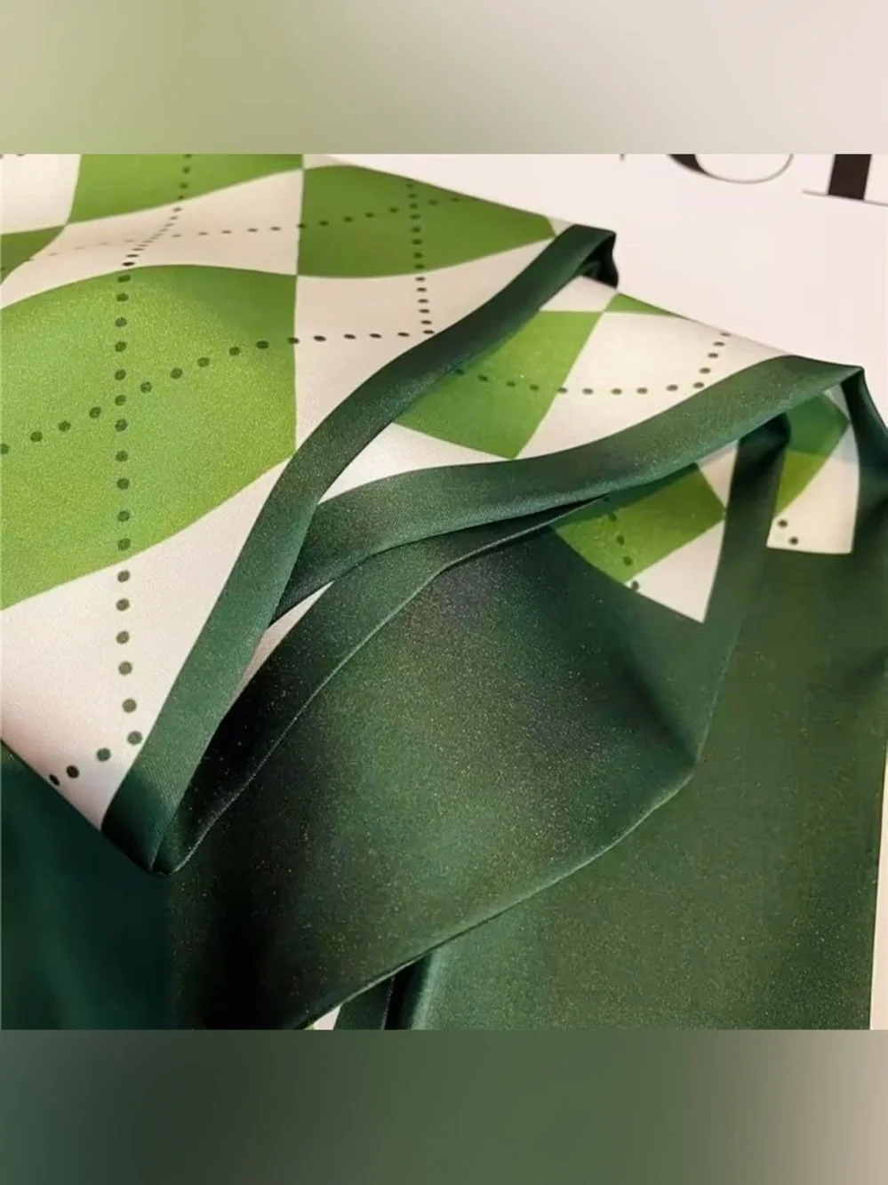 Green Diamond Pattern Silky Satin Scarf – Multi-Use Hair, Neck & Bag Accessory